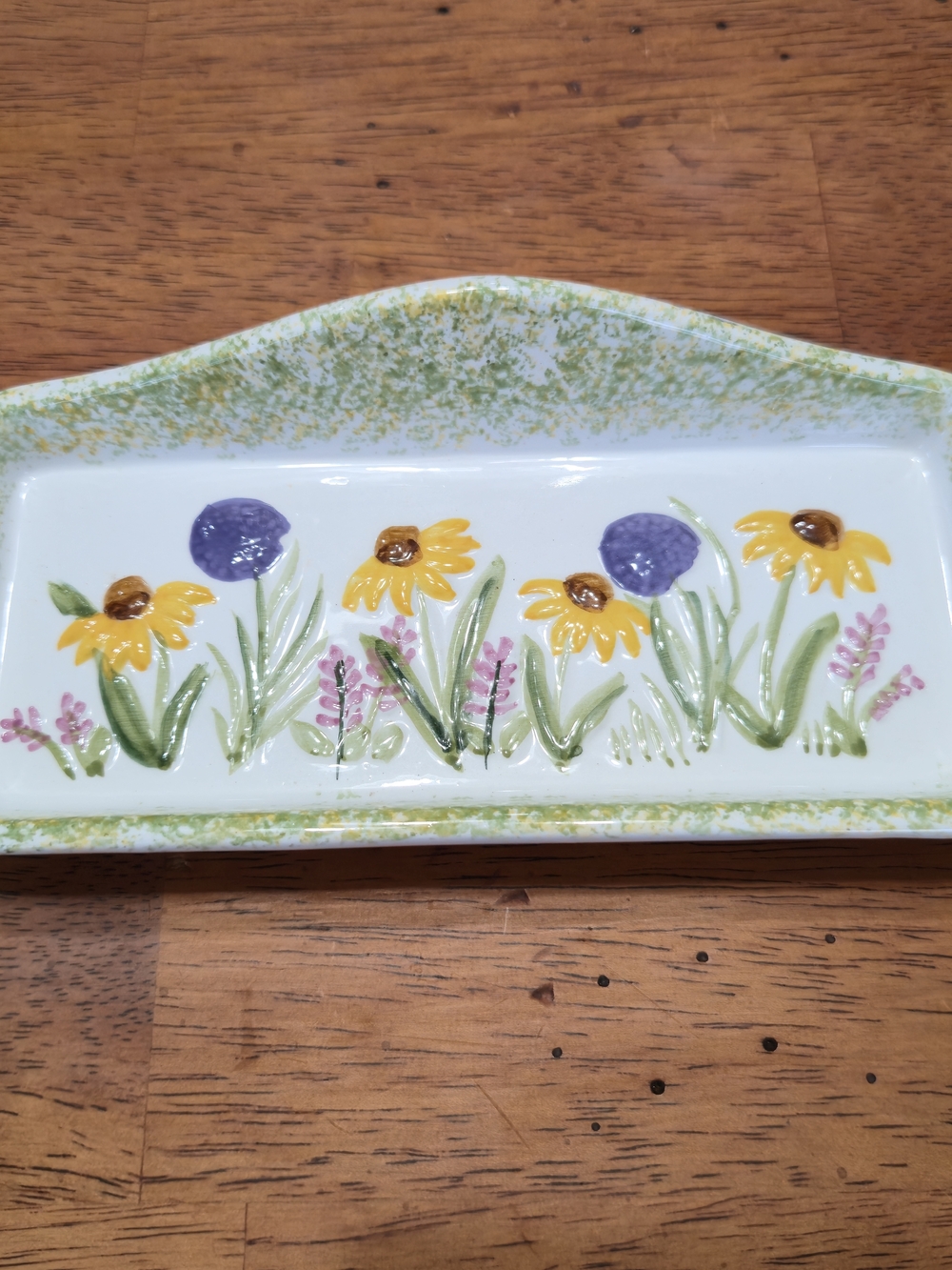 ​VTG Hand-Painted Wildflower Ceramic Trinket Tray - Sunflower Cottagecore